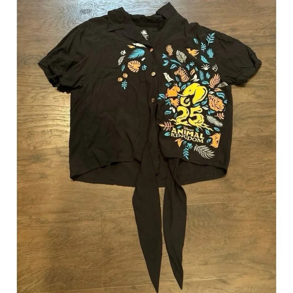 Disney Tie Front 25th Anniversary Animal Kingdom Button Down